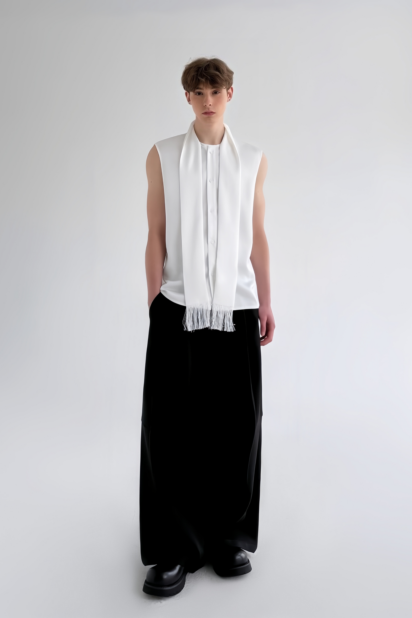 Marius white tassel-tie detail vest