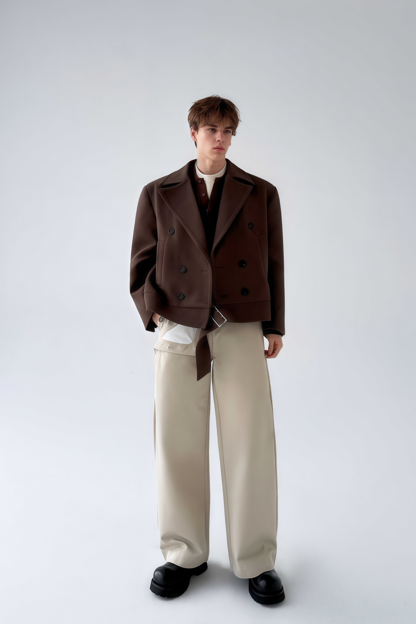 Ravi brown double-breasted cropped jacket