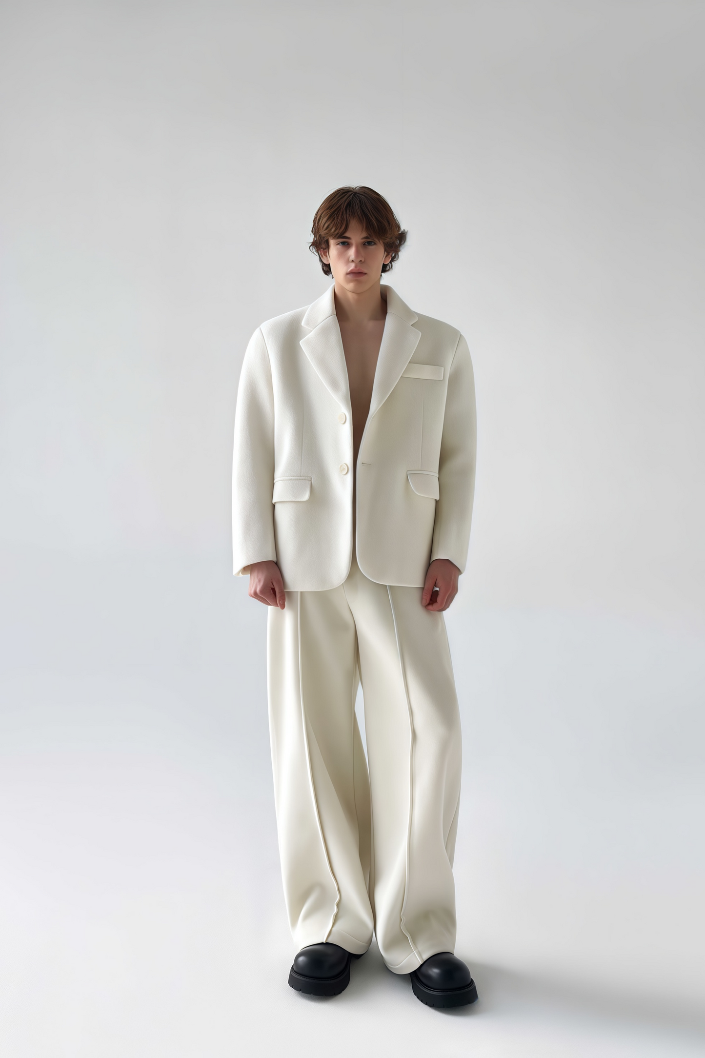 Olivier white wool single-breasted suit jacket