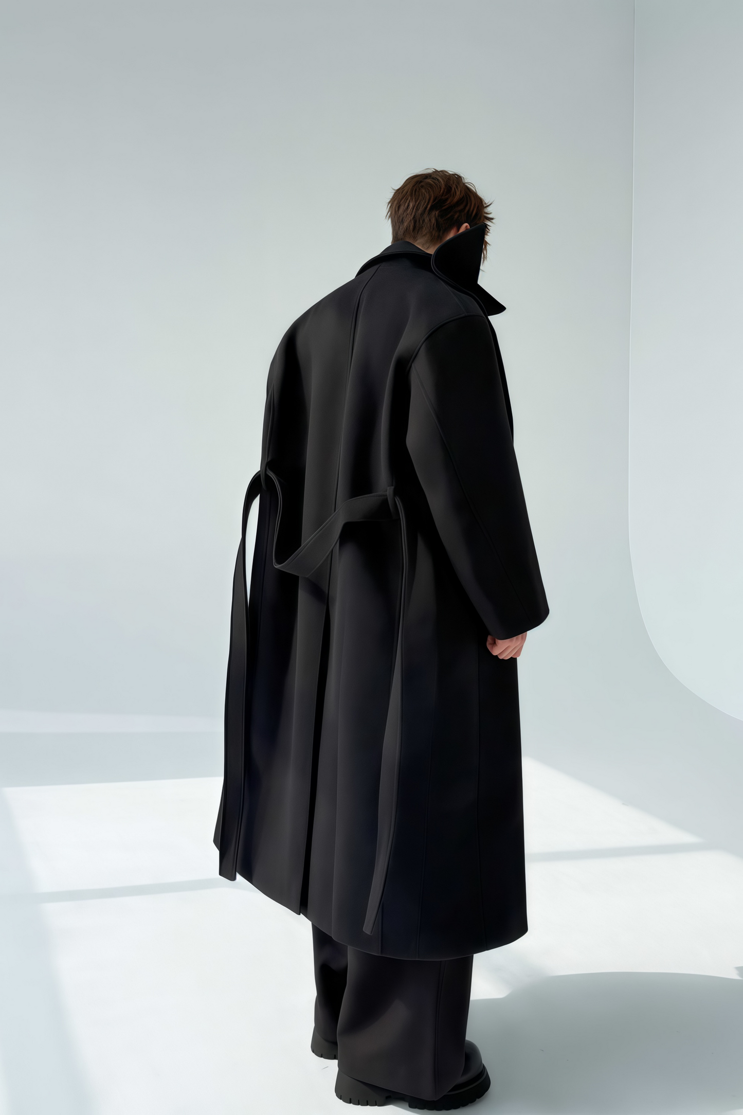Eugene black detachable-scarf maxi coat
