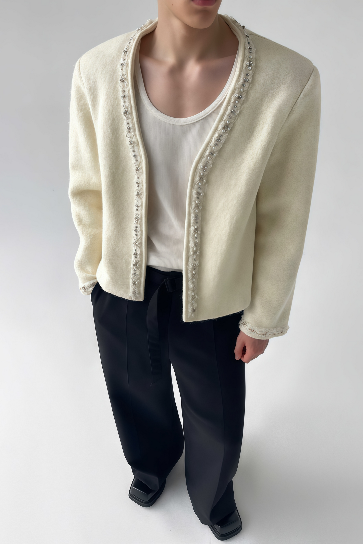Grisham white crystal-embellished wool cardigan
