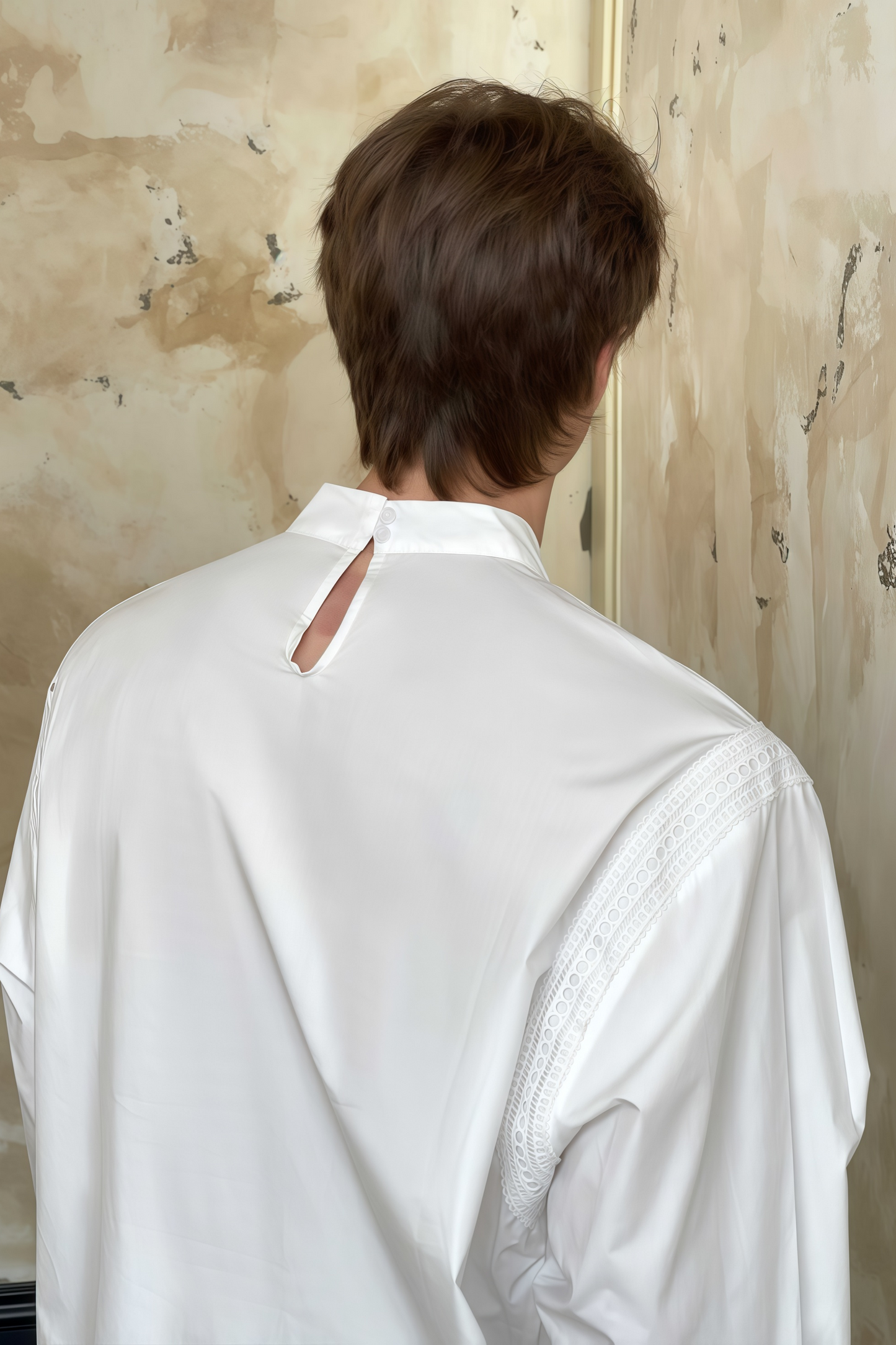 Elliot white tape-patchwork crew-neck shirt