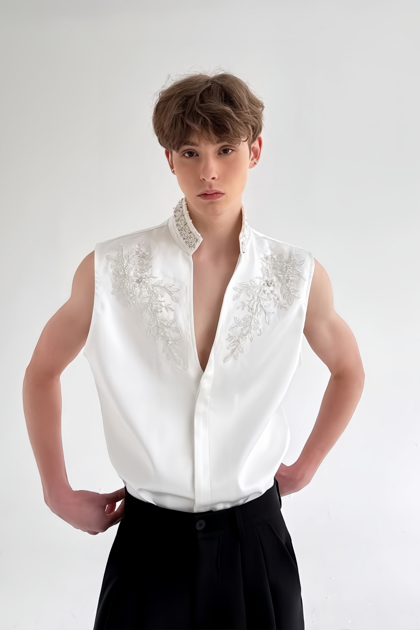 Milan white faux-pearl embellishment vest