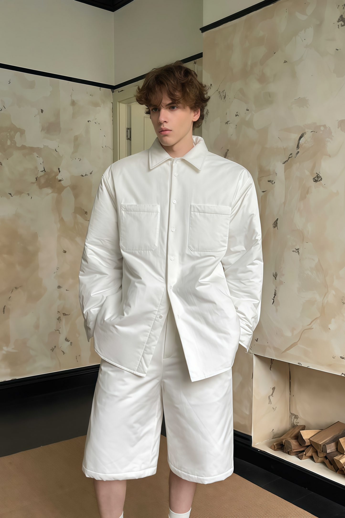 Finn white cotton jacket & shorts matching set