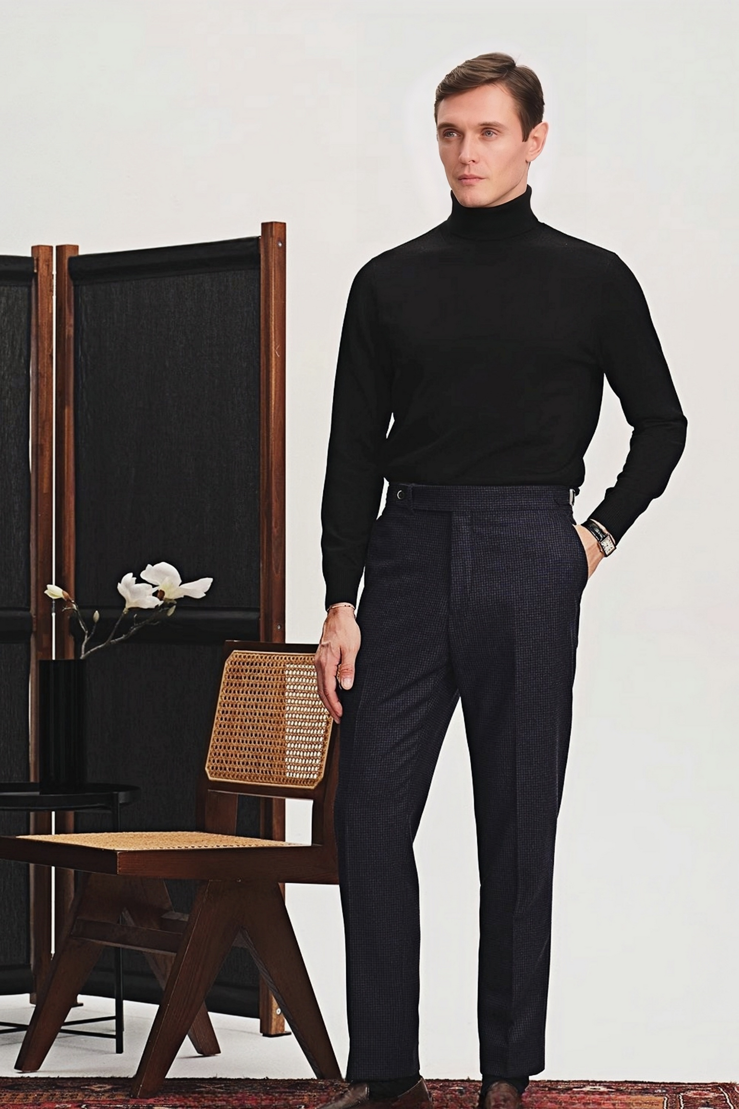 Arlo navy-blue houndstooth trousers