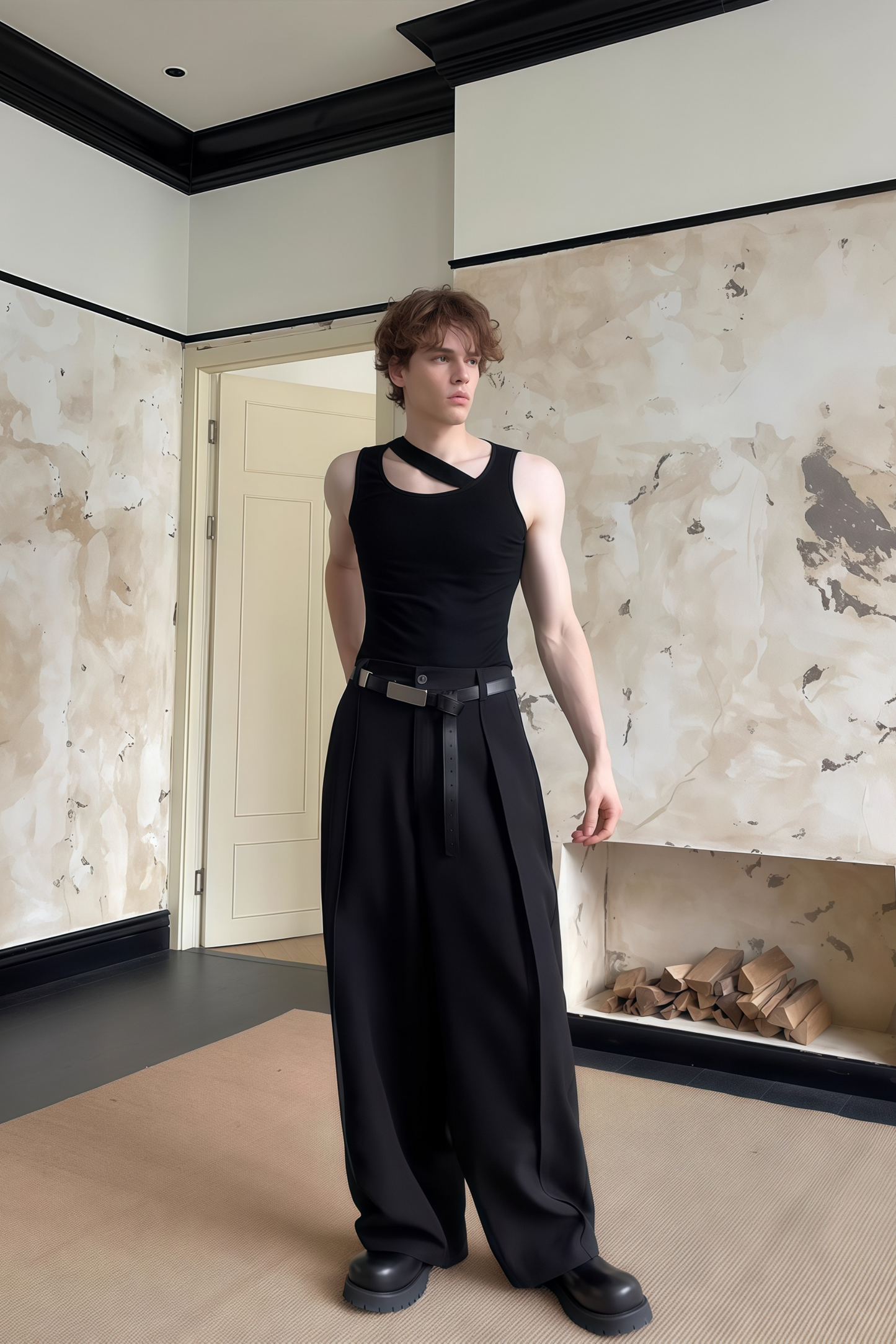 Nicolas black wide-leg trousers