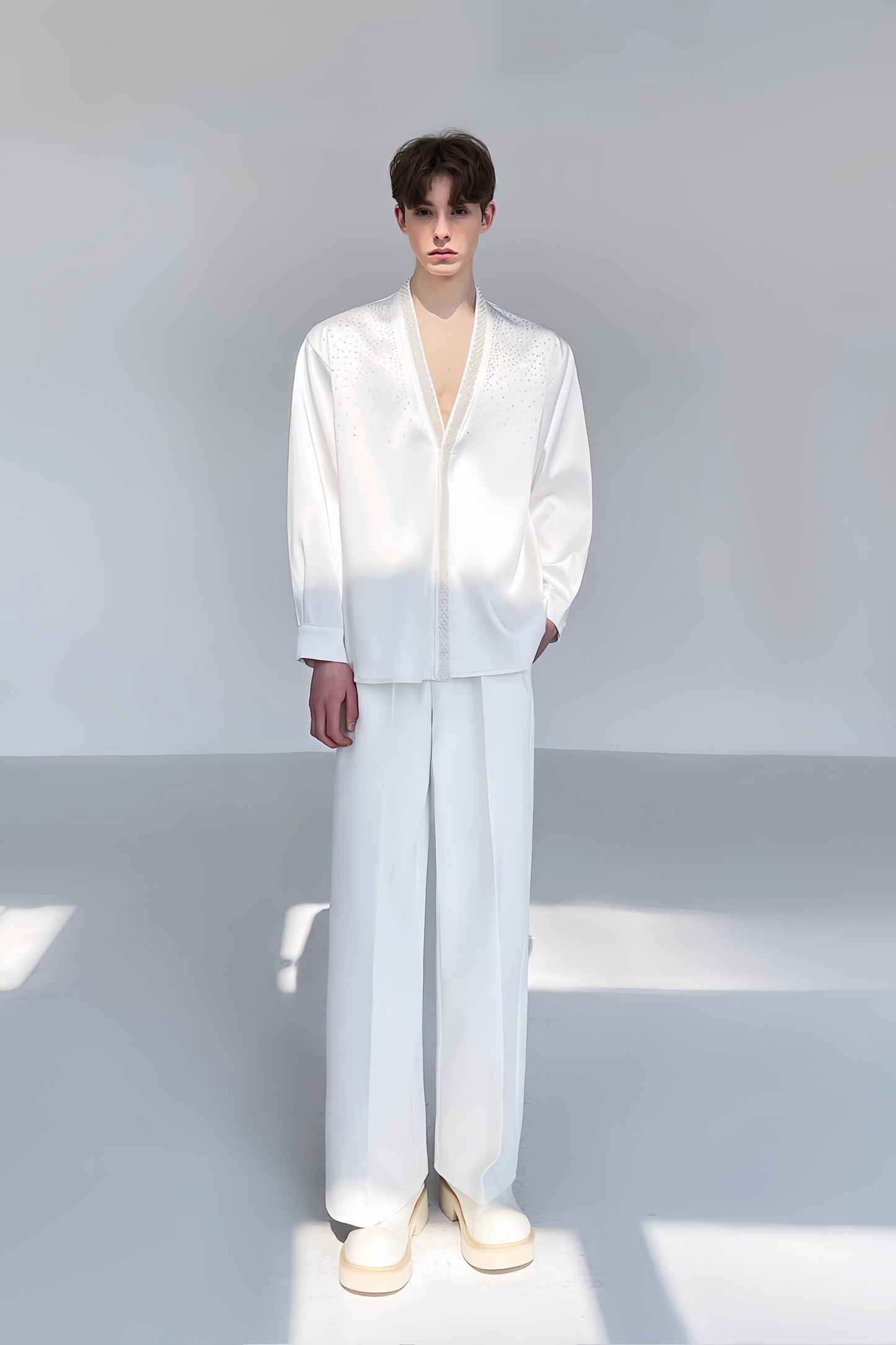 Mohamed white crystal-embellishment shirt