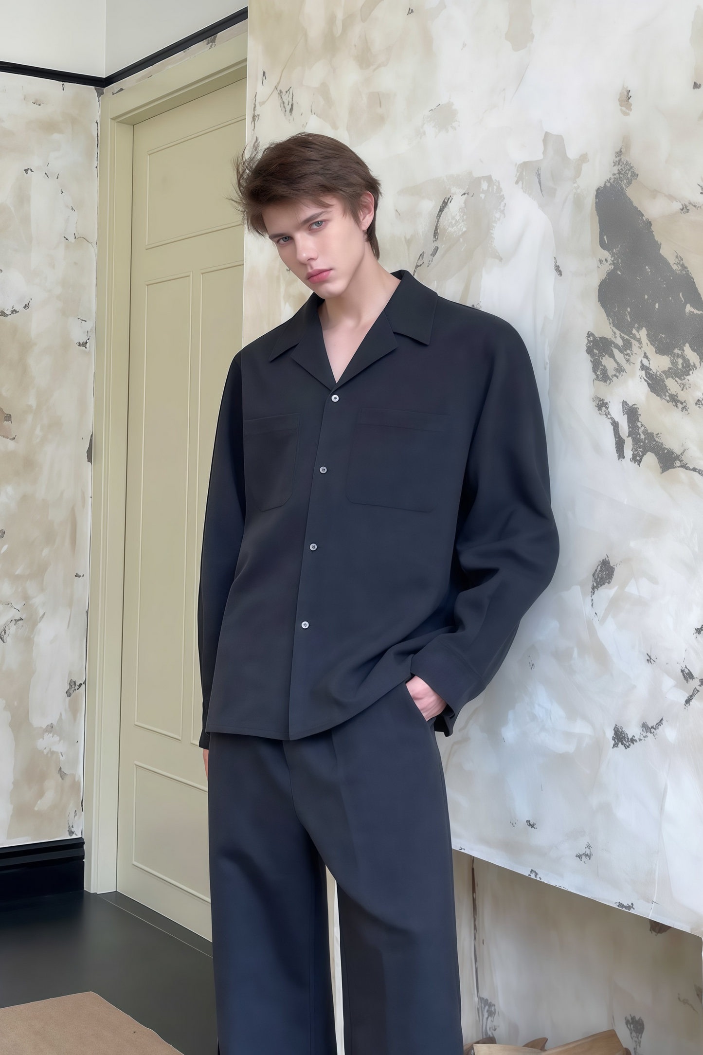Gaspard black shirt & trousers matching set