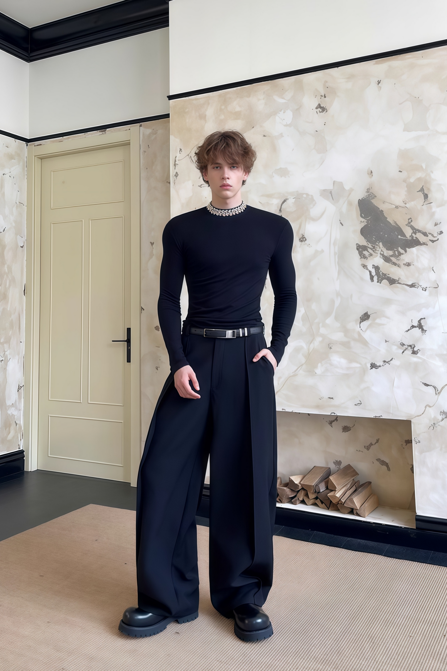 Nicolas black wide-leg trousers