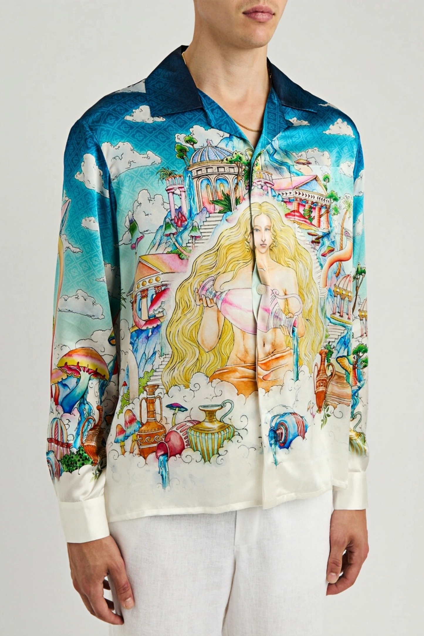 Archie white DORIS Artwork silk long-sleeve shirt
