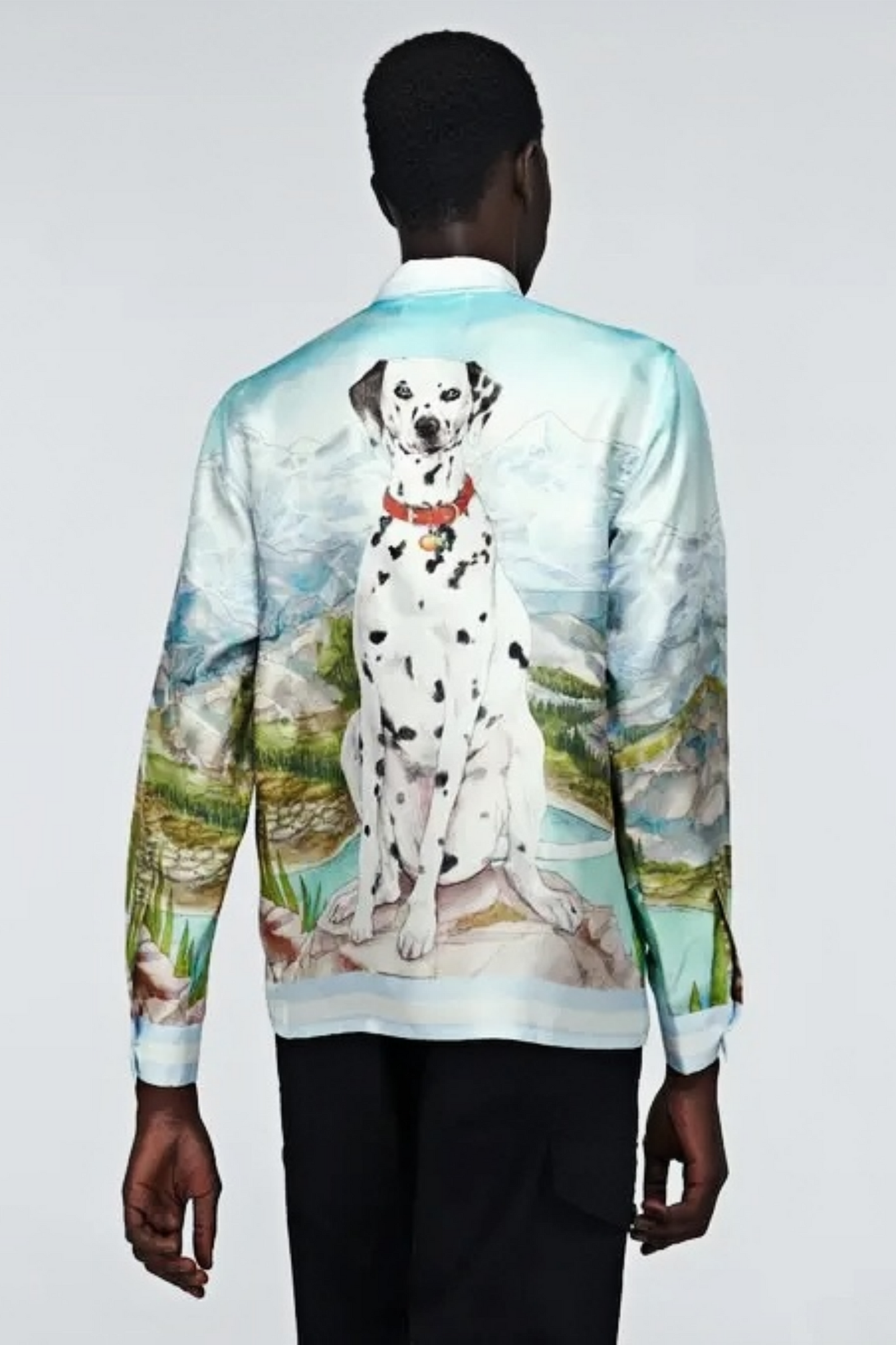 Nathan light blue landscape print long-sleeve shirt