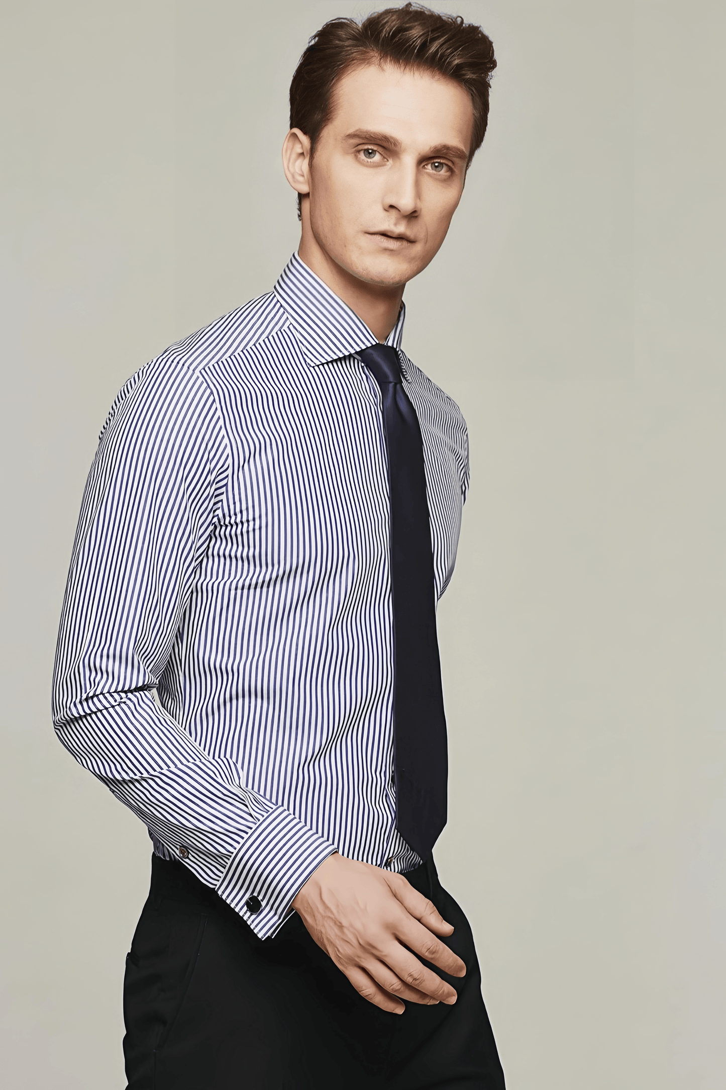 Edward navy-blue stripe-pattern shirt