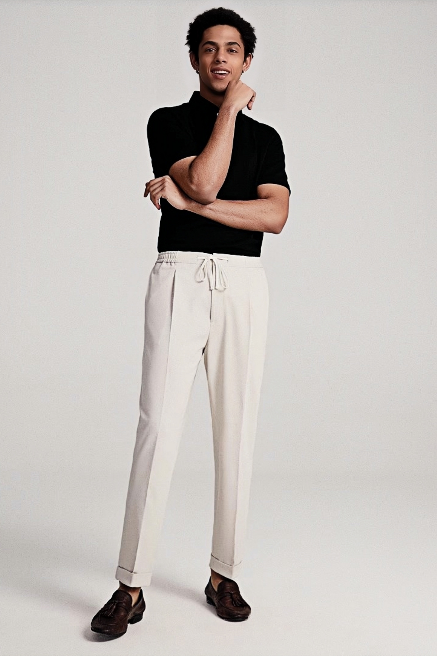 Victor beige ankle-length trousers