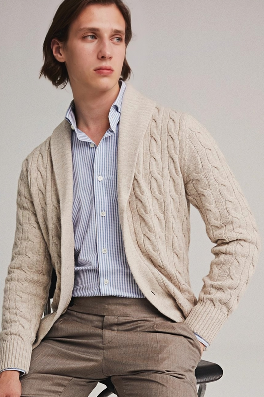 Grisham off-white shawl-collar wool cardigan