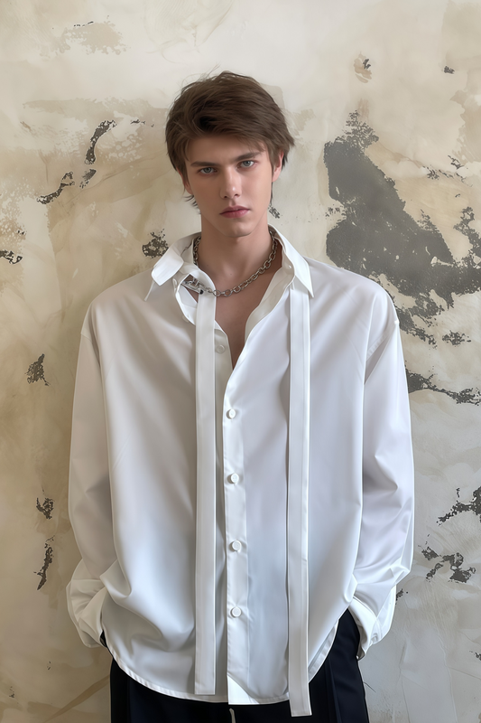 Nicolas white tie-strap-collar shirt