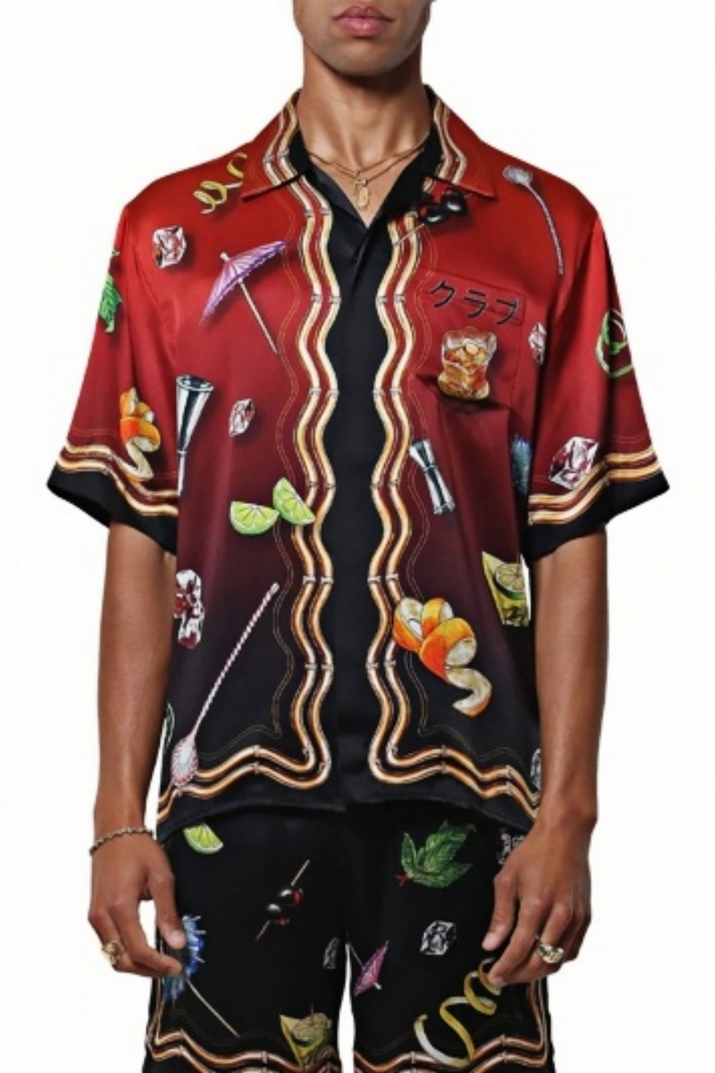 Caleb red party print short-sleeve shirt
