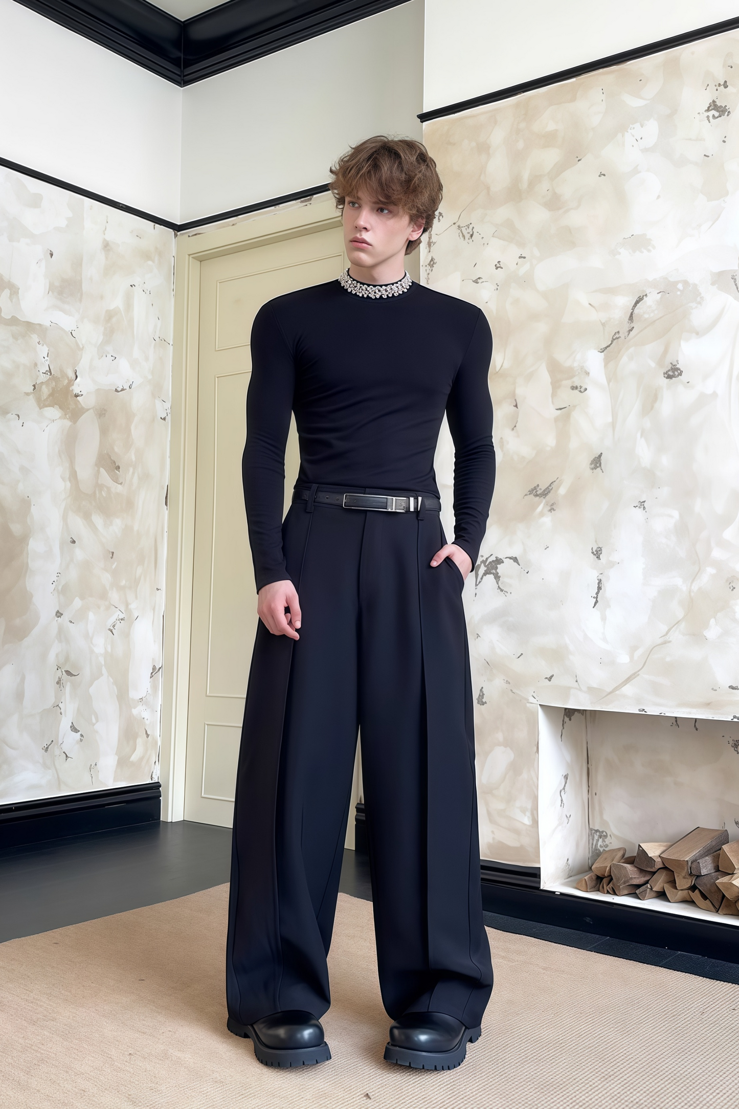 Nicolas black wide-leg trousers