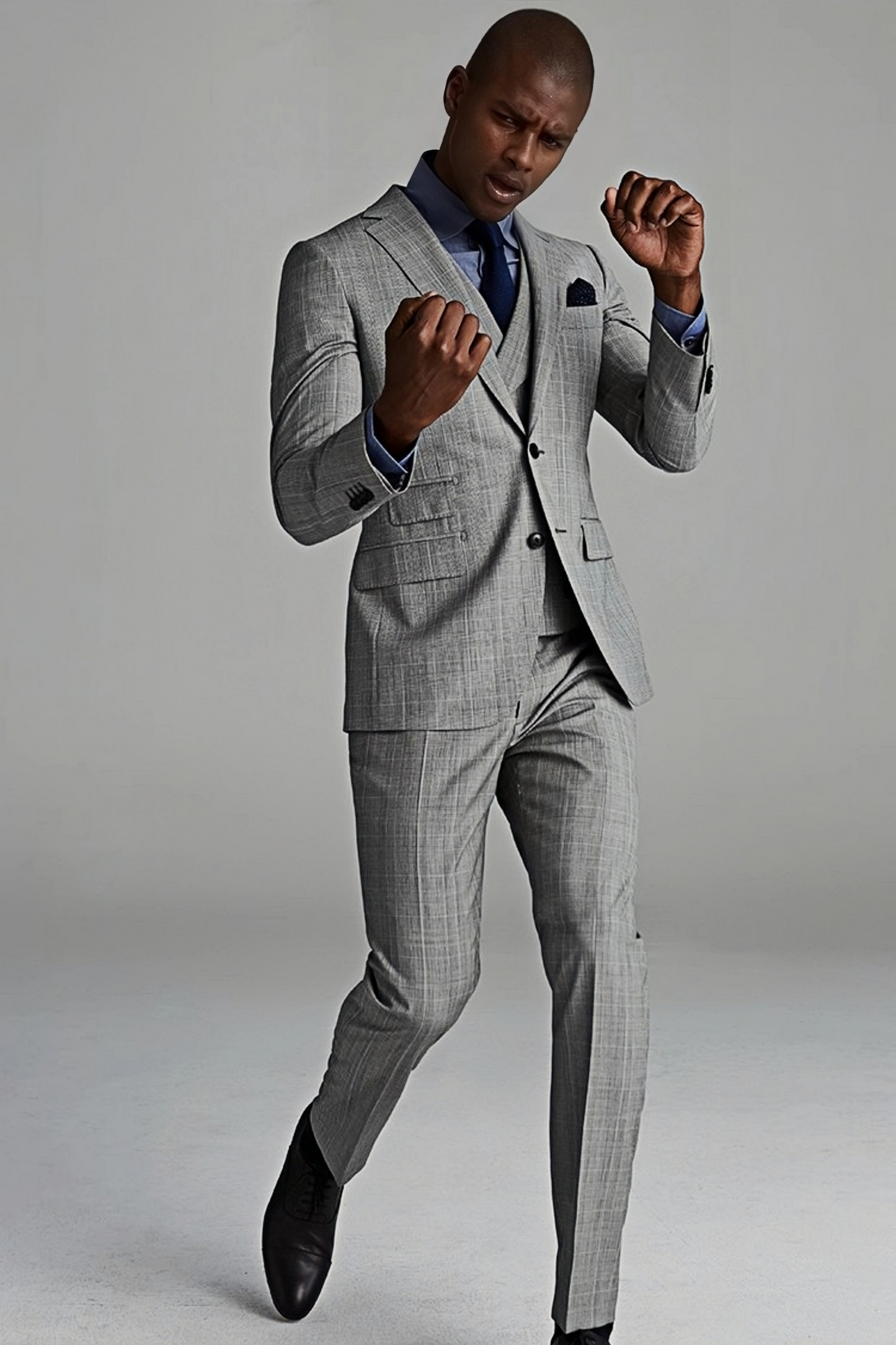 Barnaby light-gray glen-plaid trousers