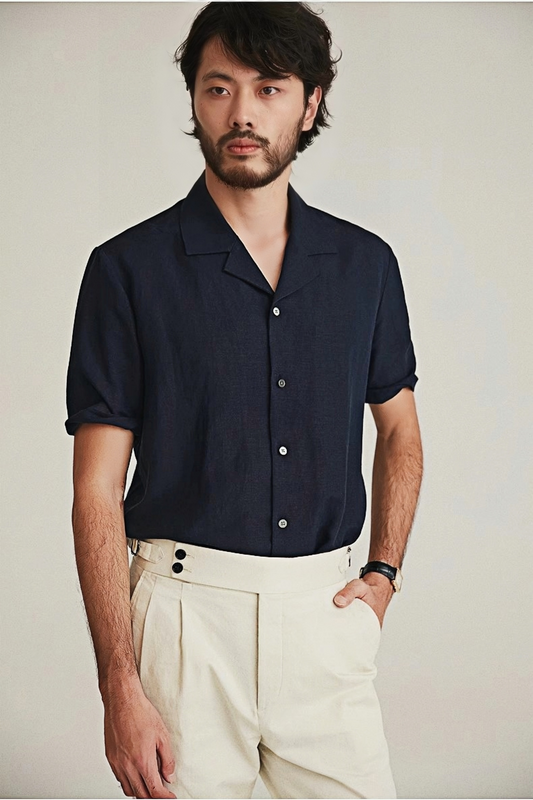 Gaspard navy-blue camp-collar shirt