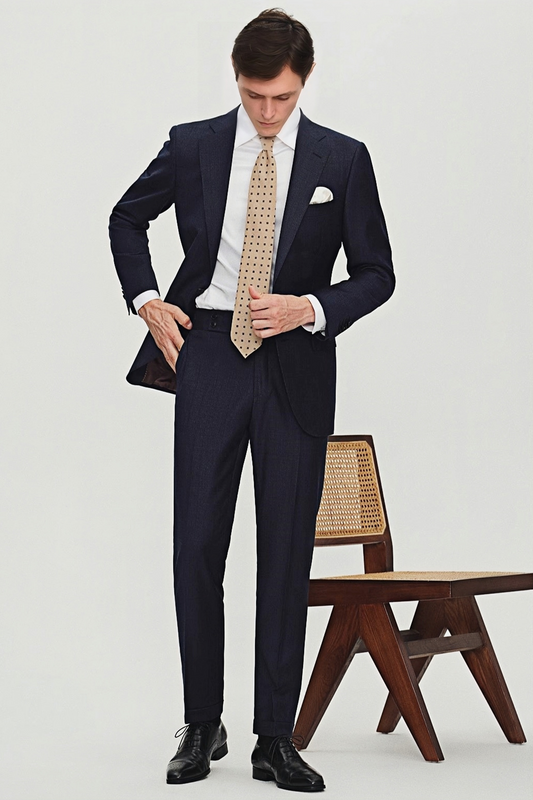 Nathaniel navy-blue glen-plaid trousers