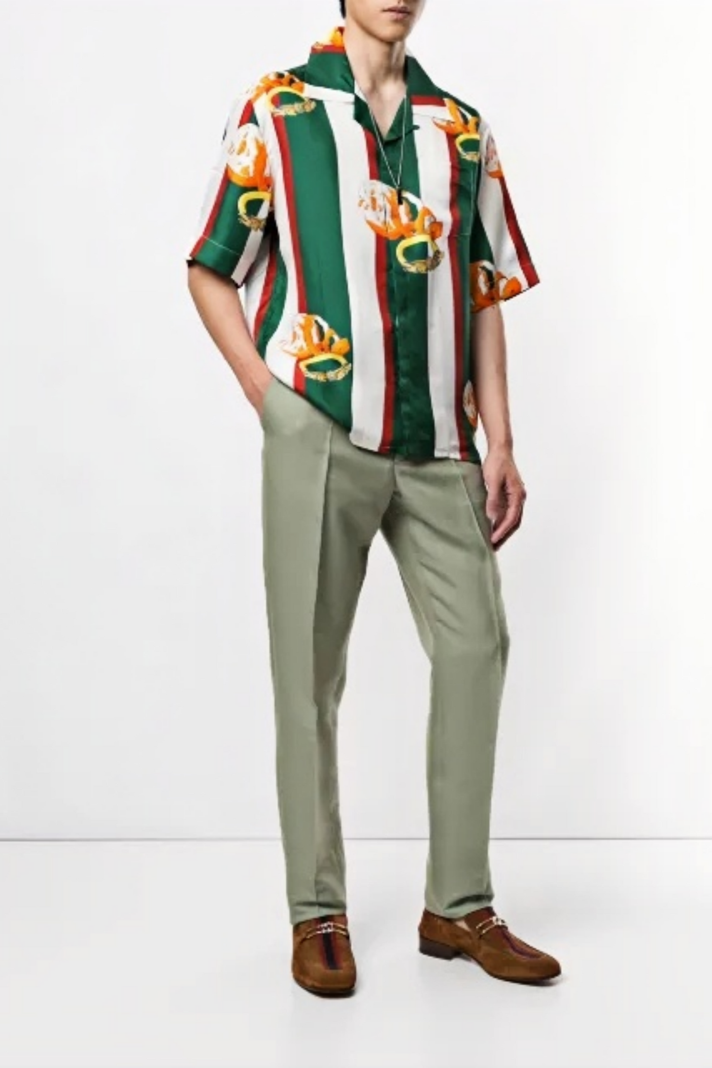 Abel green striped snake short-sleeve shirt