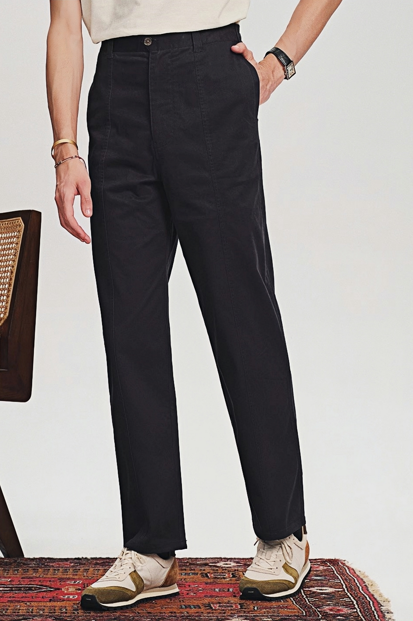 Augustine navy-blue loose straight-leg trousers
