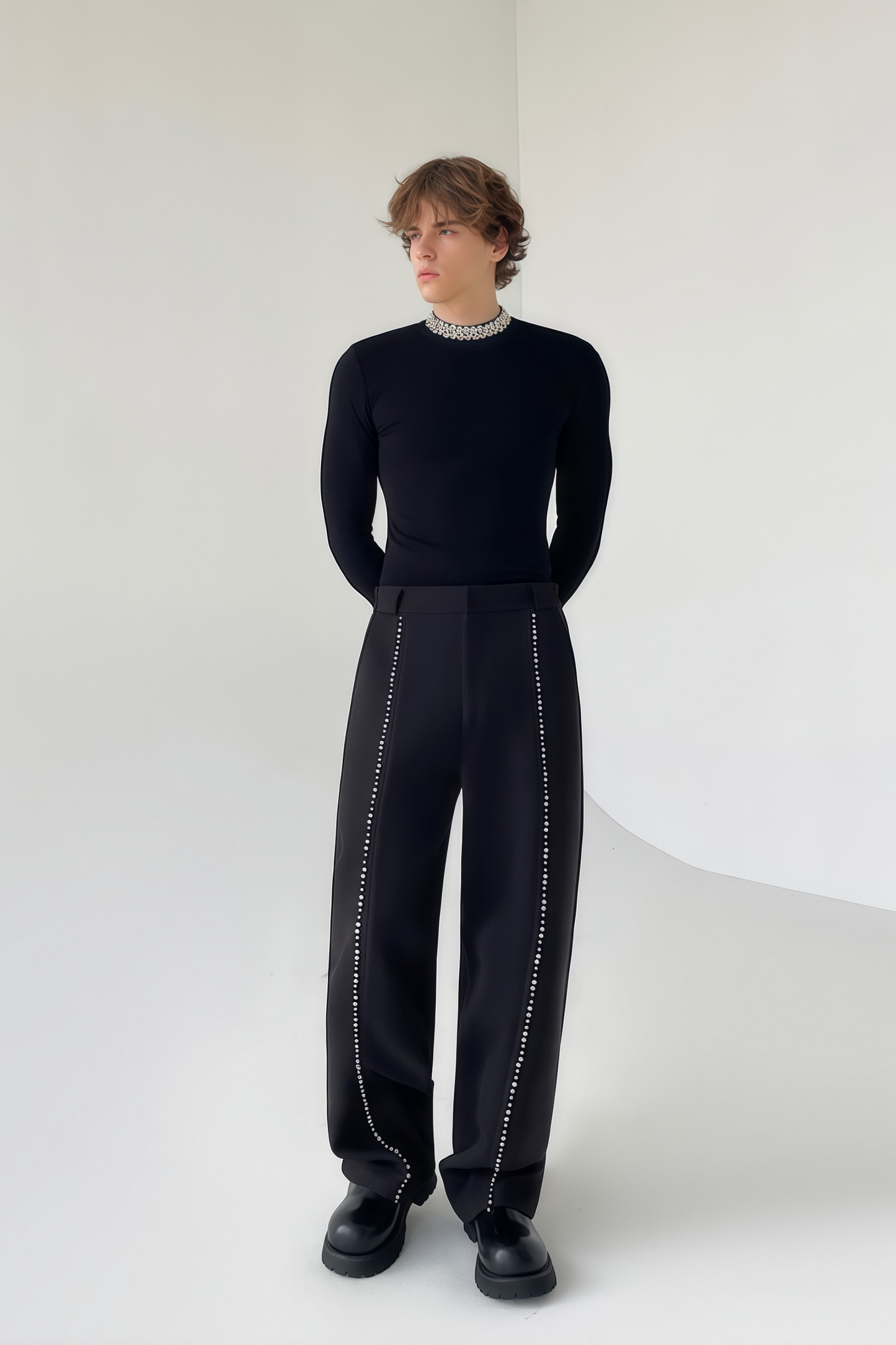 Matthew black crystal-embellished trousers