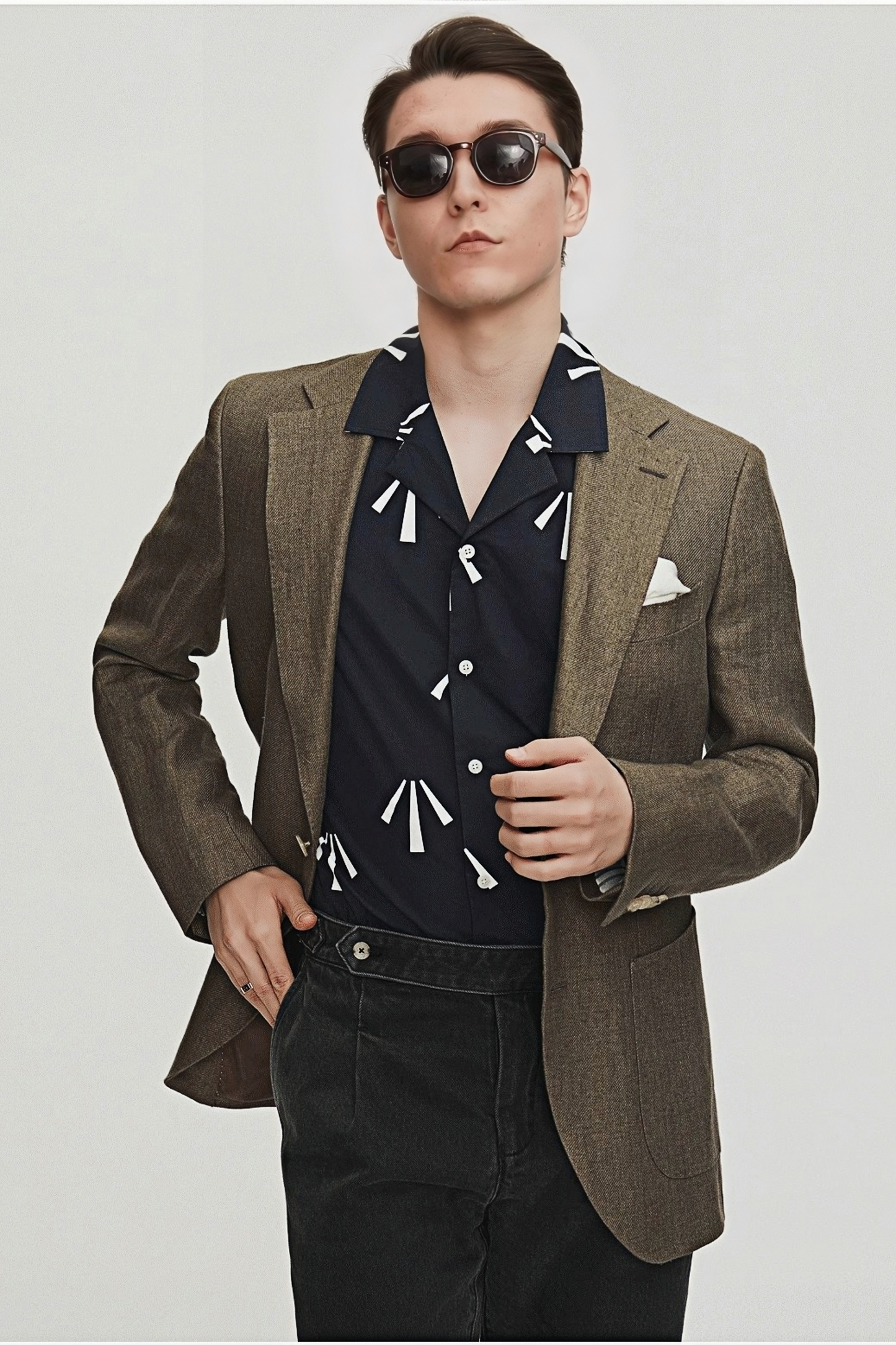 Gaspard navy blue pattern-print shirt