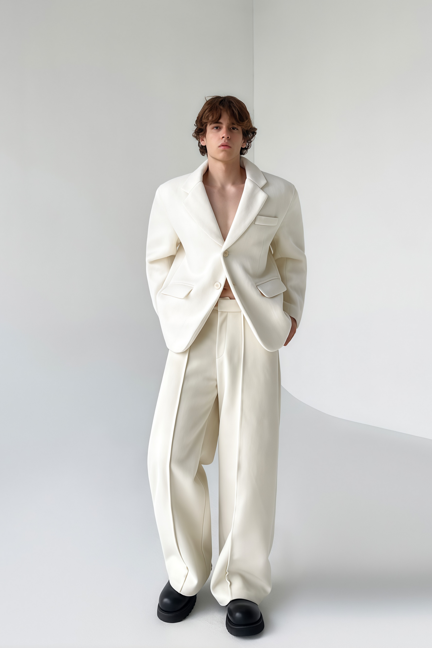 Olivier white wool single-breasted suit jacket