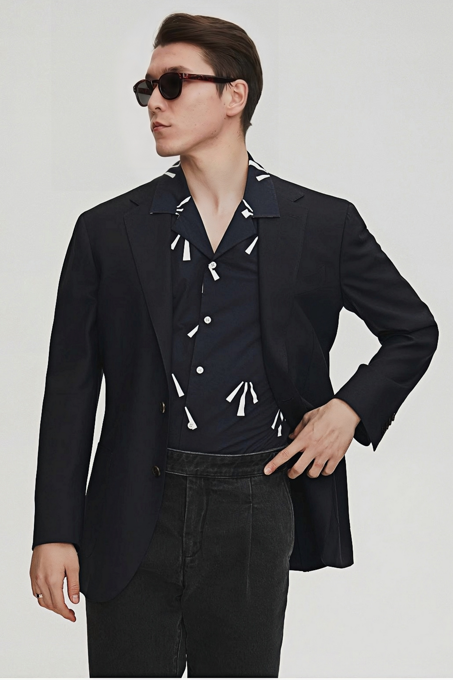 Gaspard navy blue pattern-print shirt