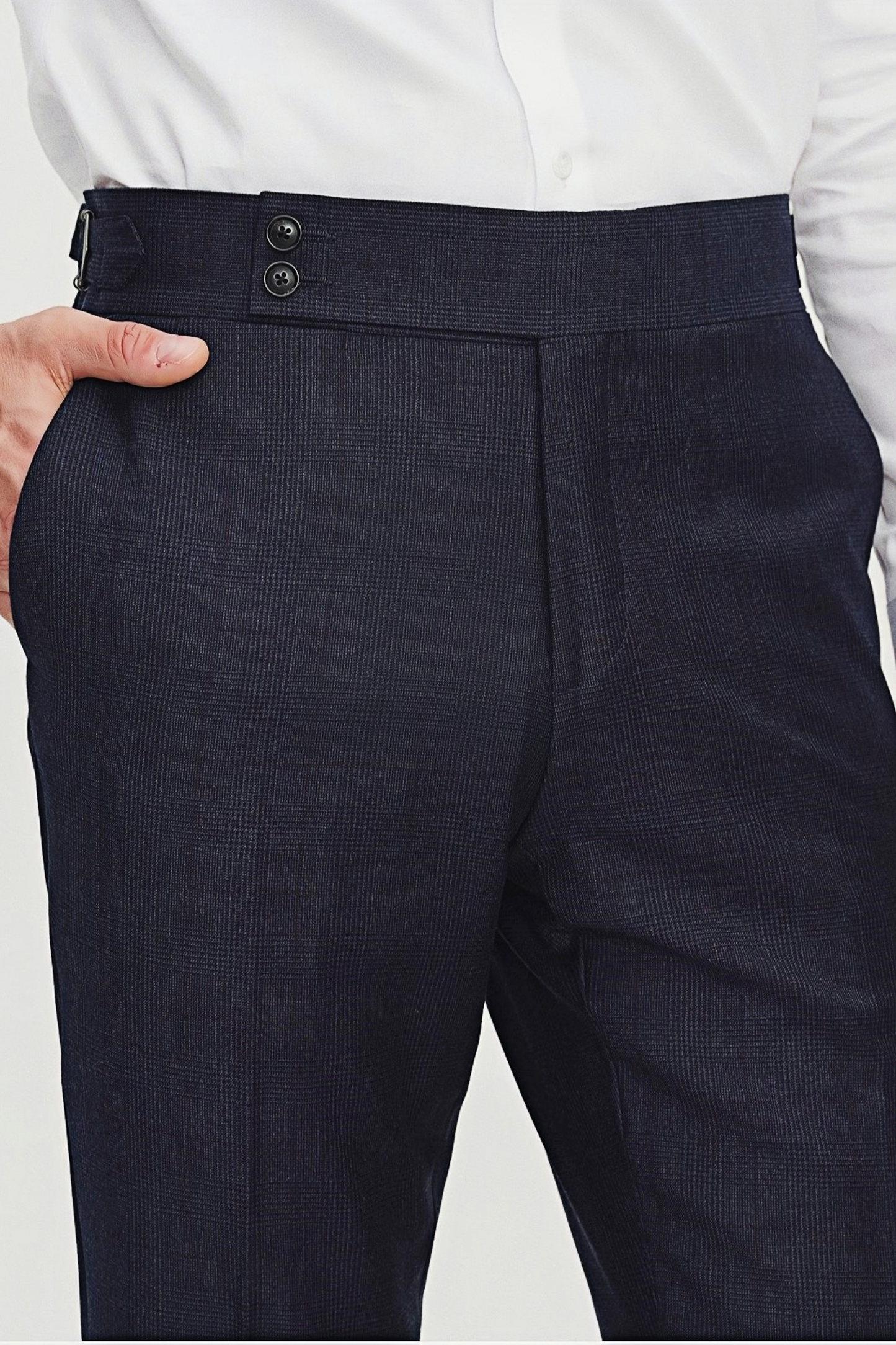 Nathaniel navy-blue glen-plaid trousers