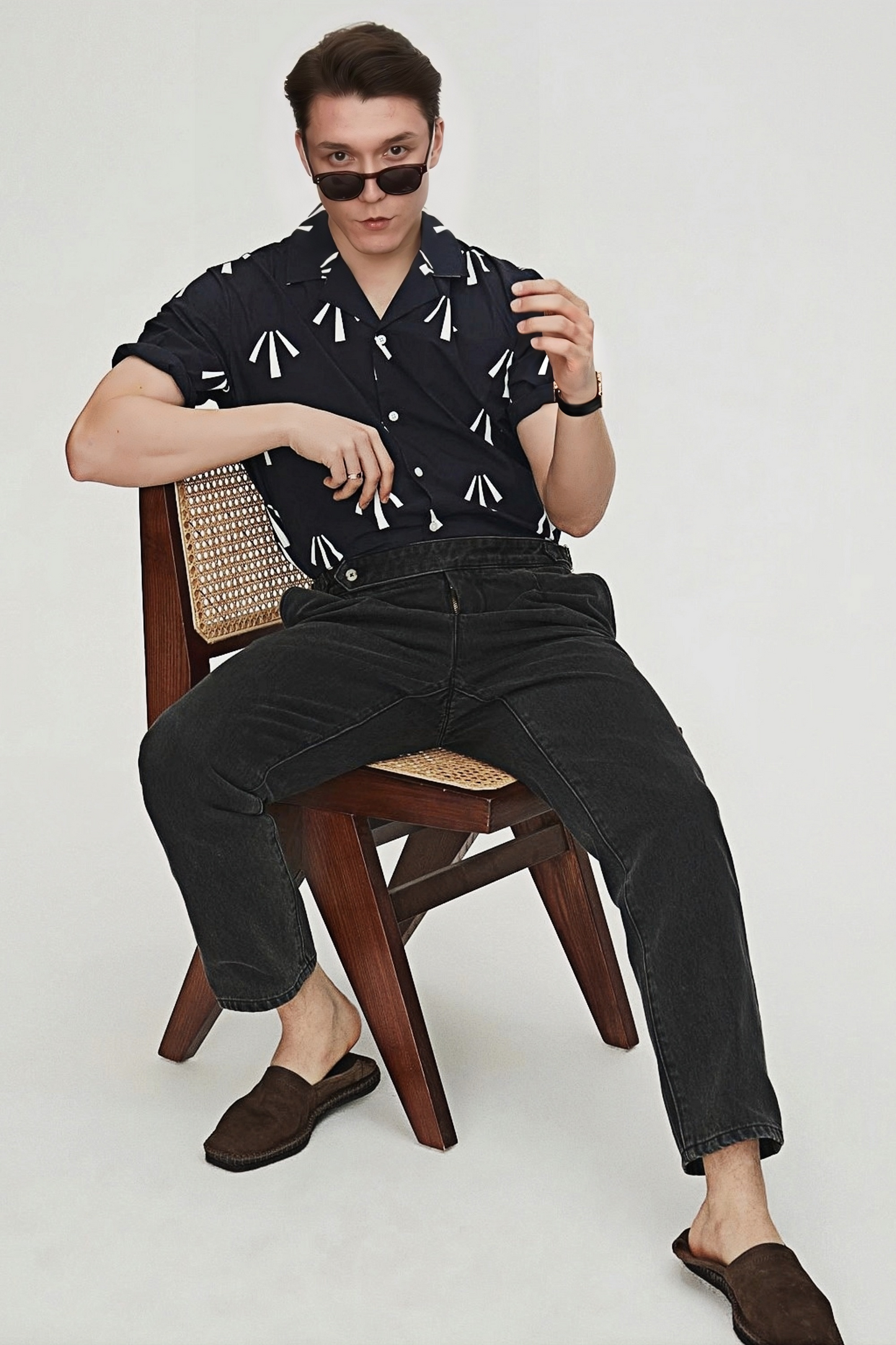 Gaspard navy blue pattern-print shirt