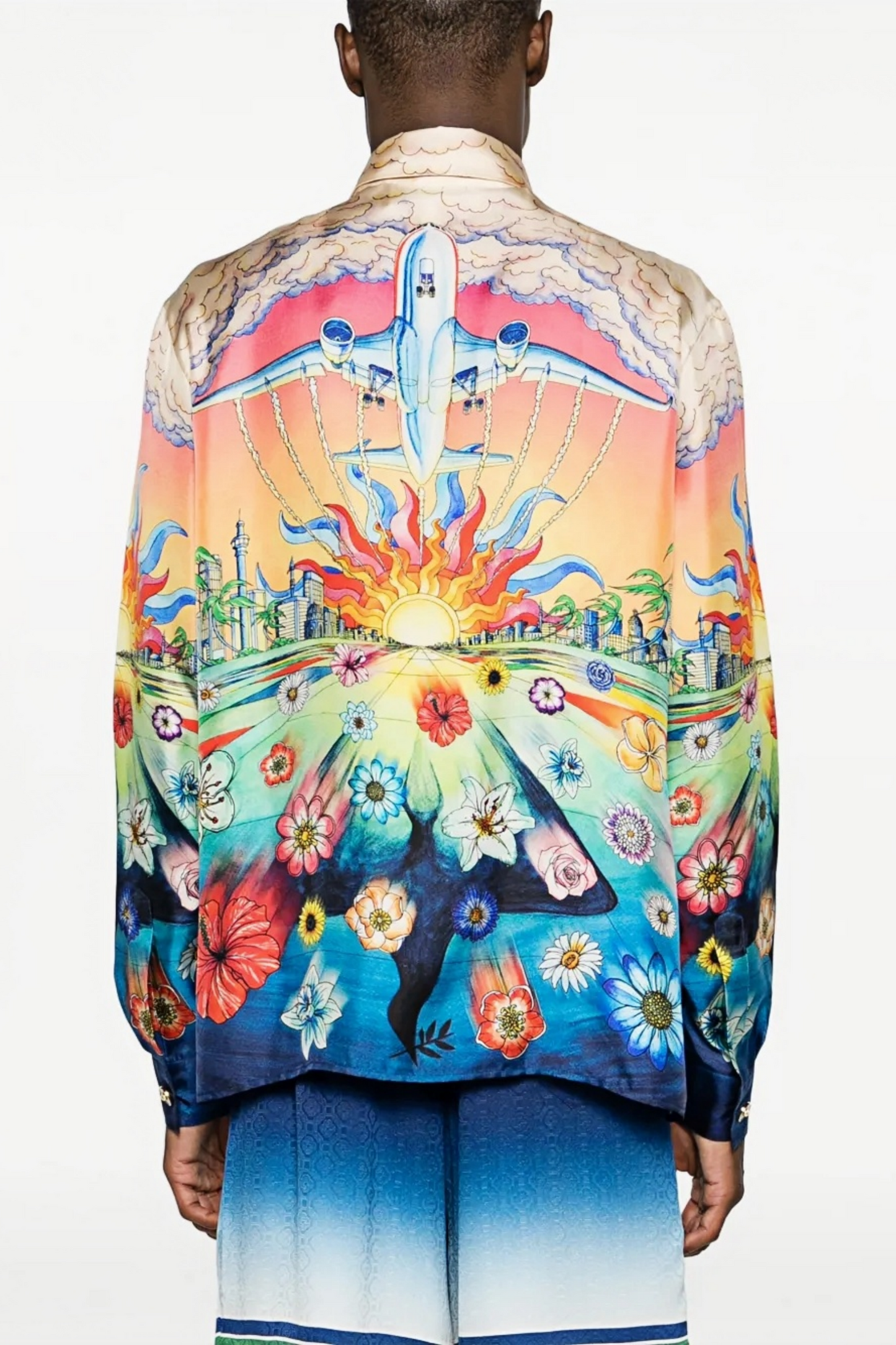 Henri blue multicolor tropical print long-sleeve shirt