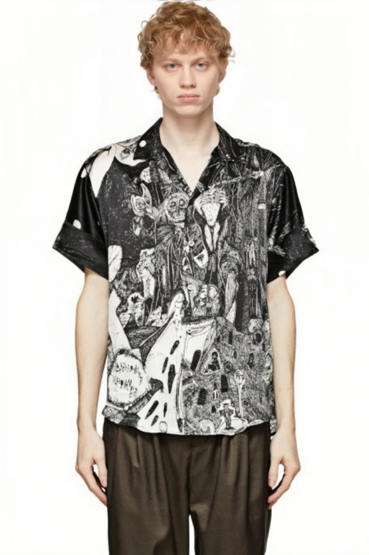 Arthur black panelled printed shirt