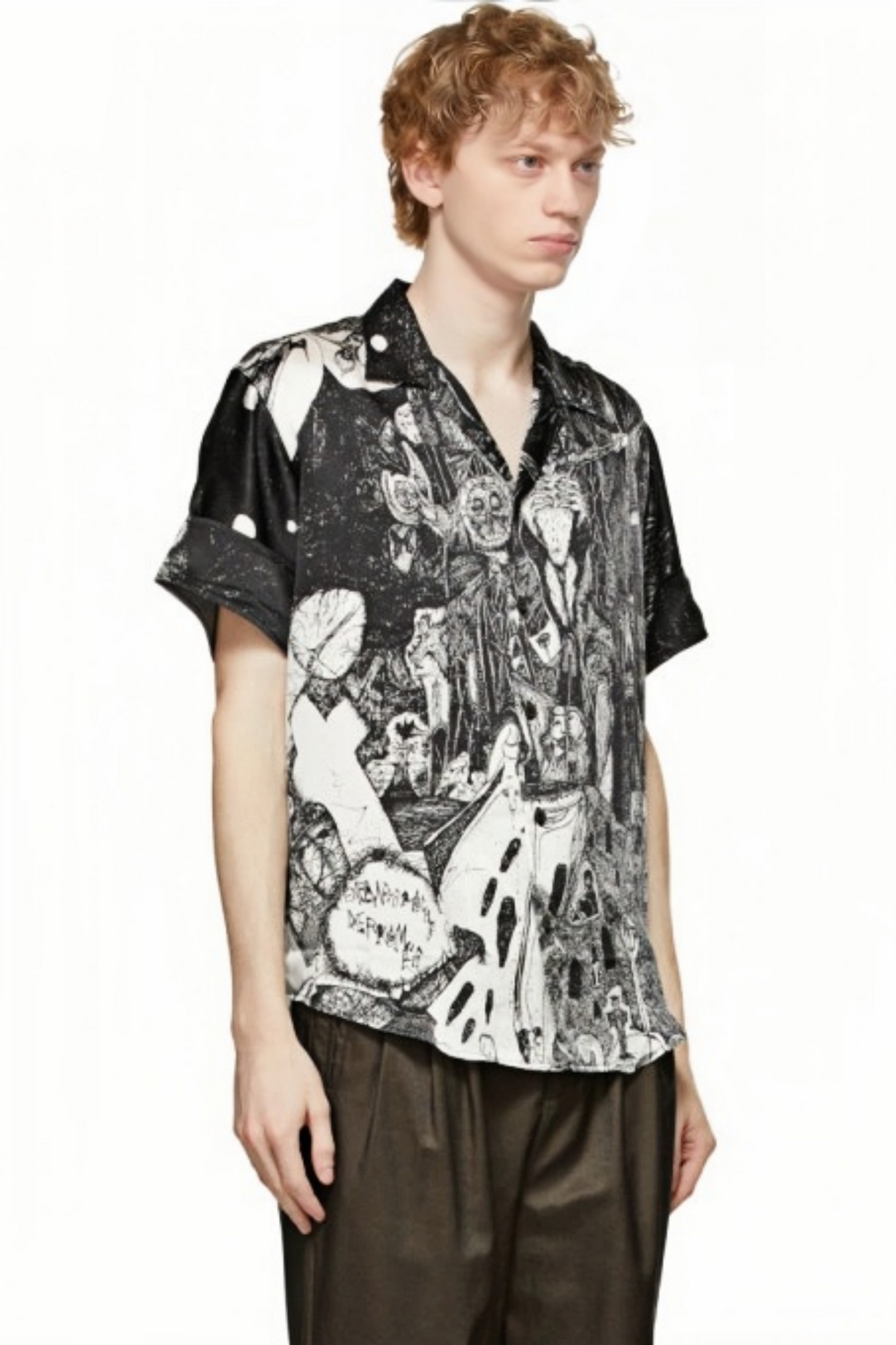 Arthur black panelled printed shirt
