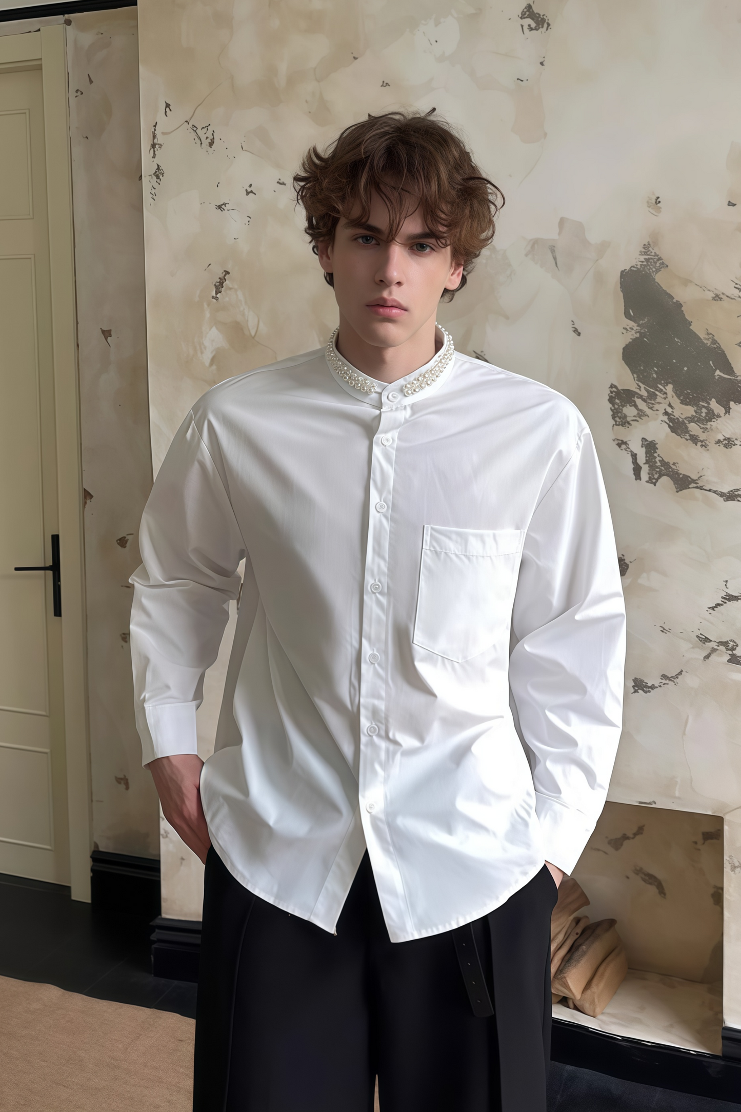 Adrian white faux-pearl embellished shirt