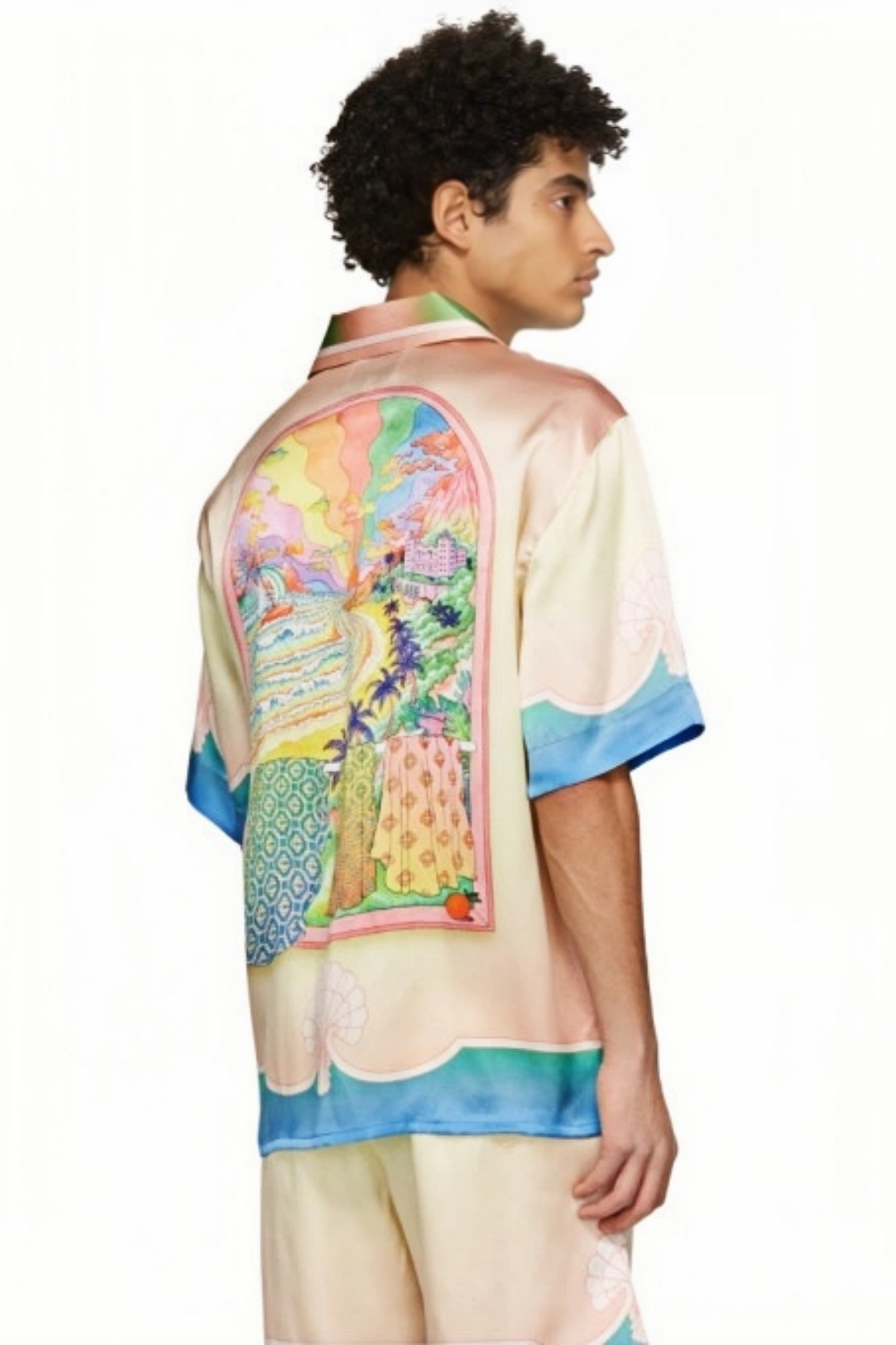 Antoine beige pastel gradient silk short-sleeve shirt