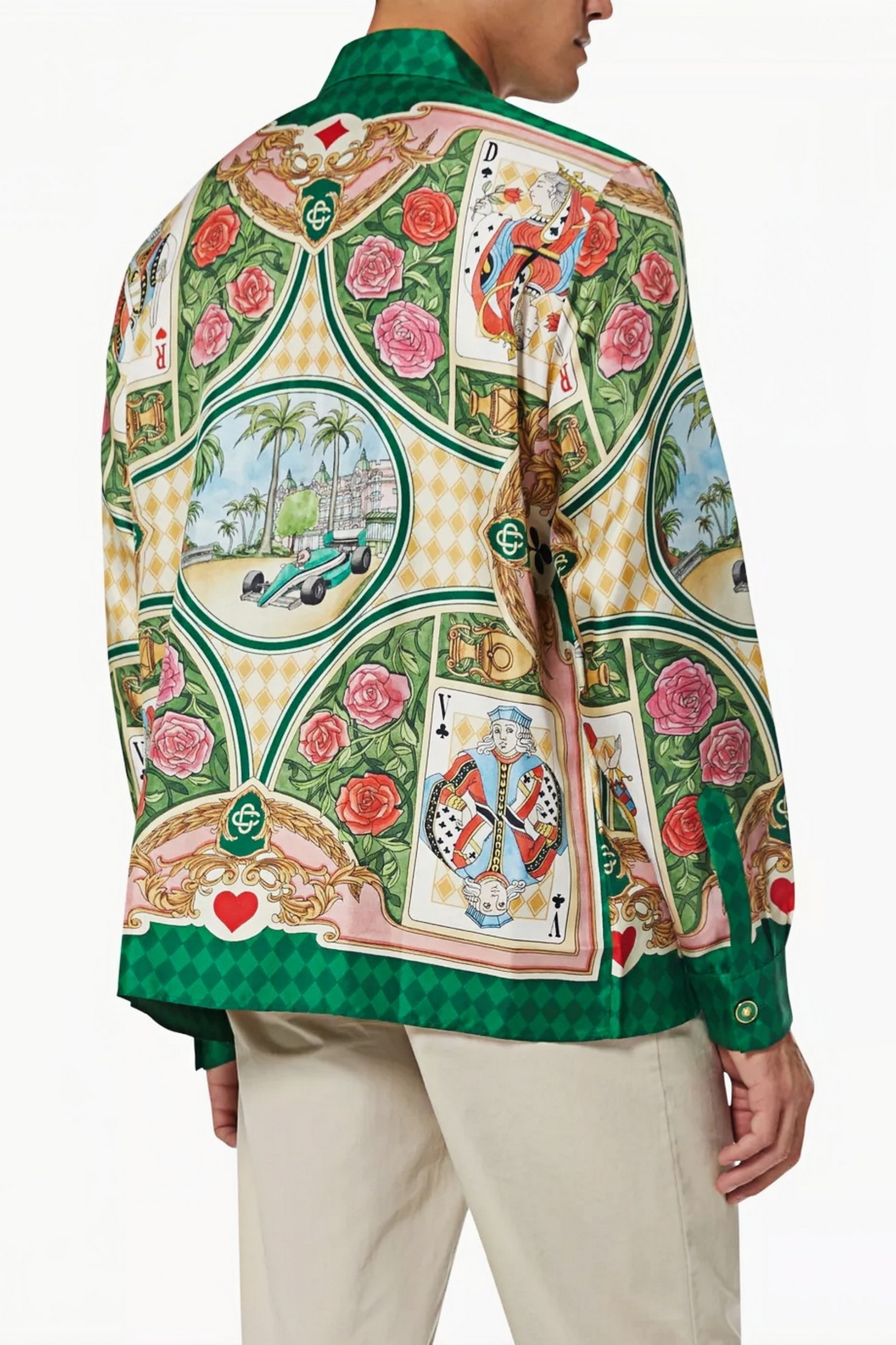 Gaston green playing card print long-sleeve shirt