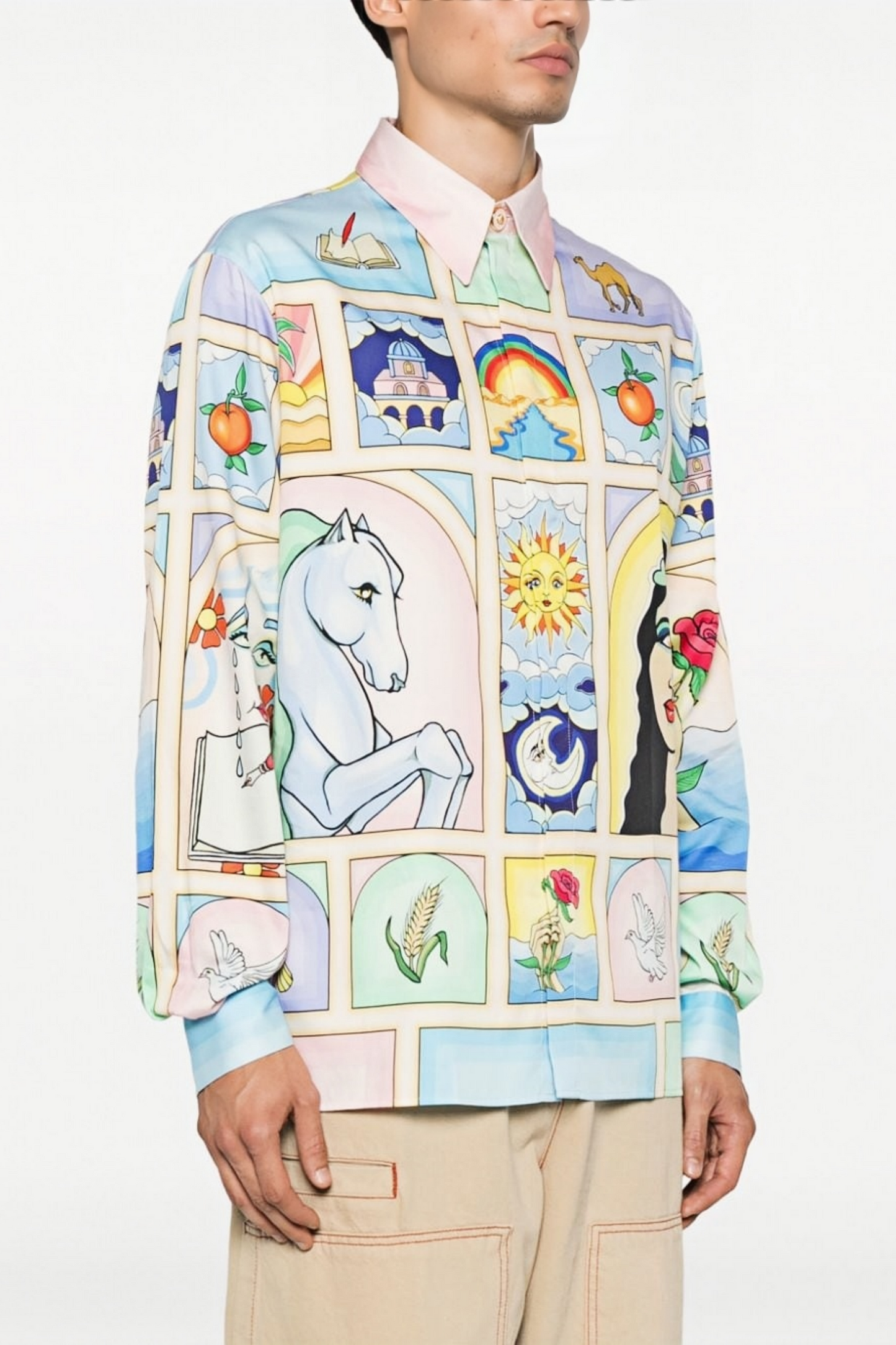 Valentin white pastel patchwork long-sleeve shirt