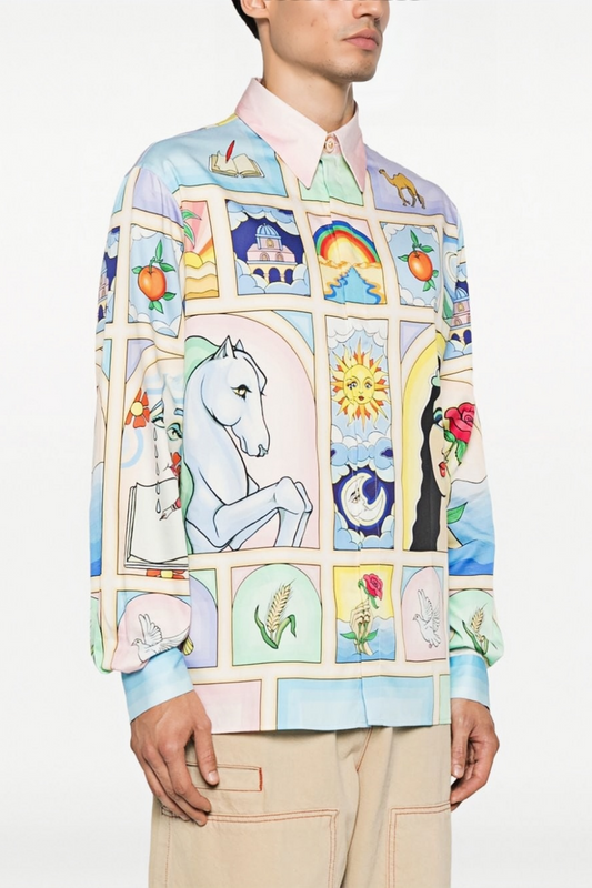Valentin white pastel patchwork long-sleeve shirt