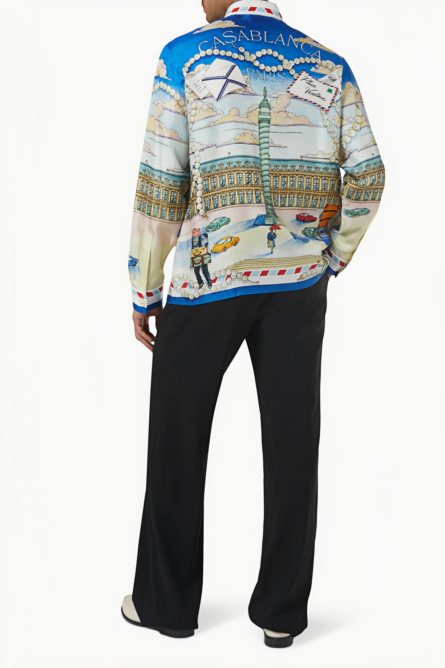 Samuel blue travel print long-sleeve shirt