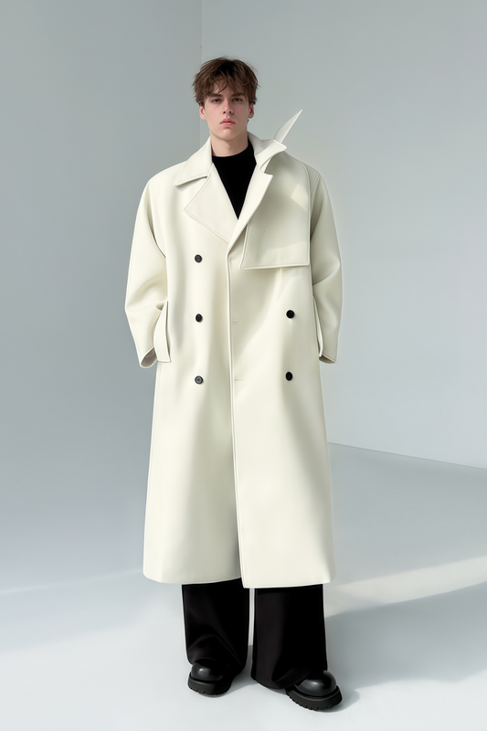 Eugene white detachable-scarf maxi coat