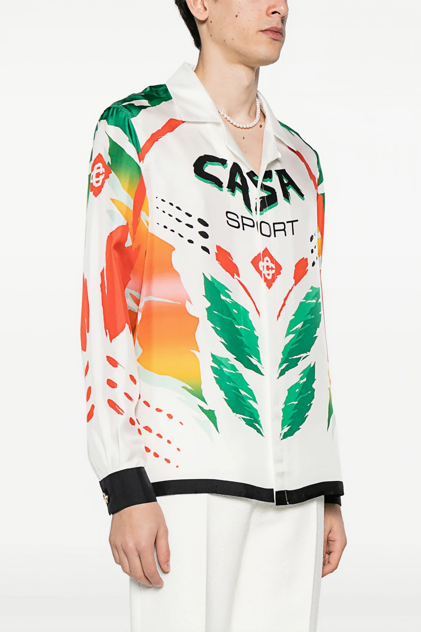 Timothée white sporty feather print long-sleeve shirt