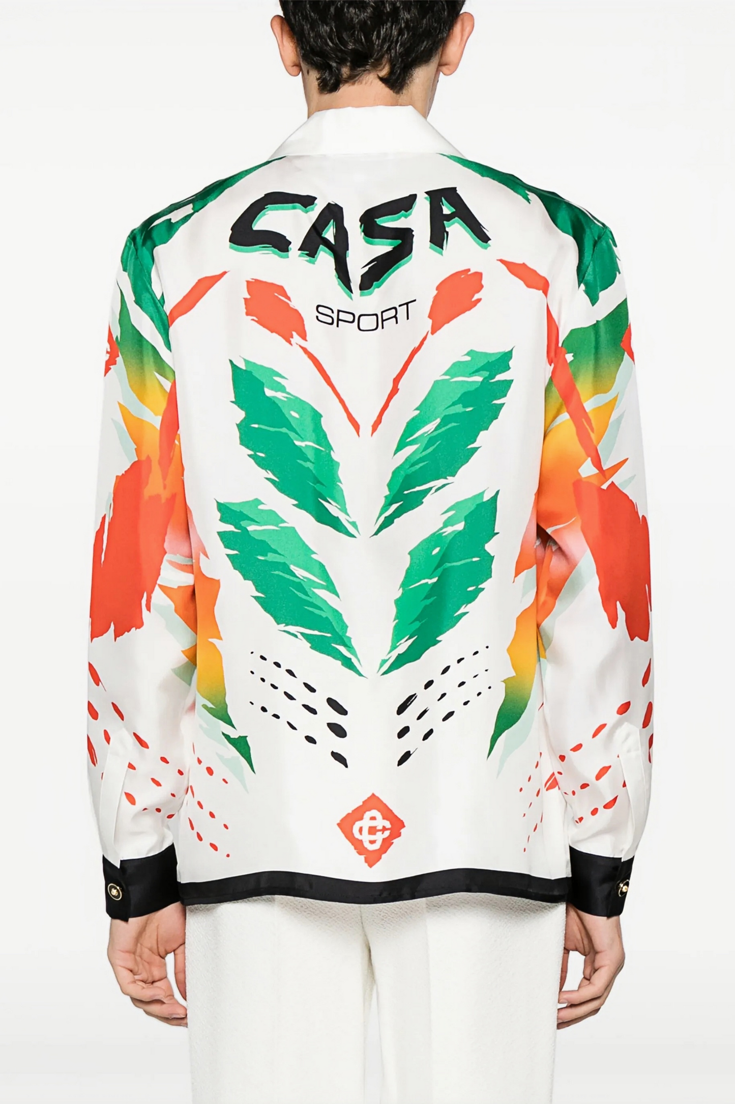 Timothée white sporty feather print long-sleeve shirt