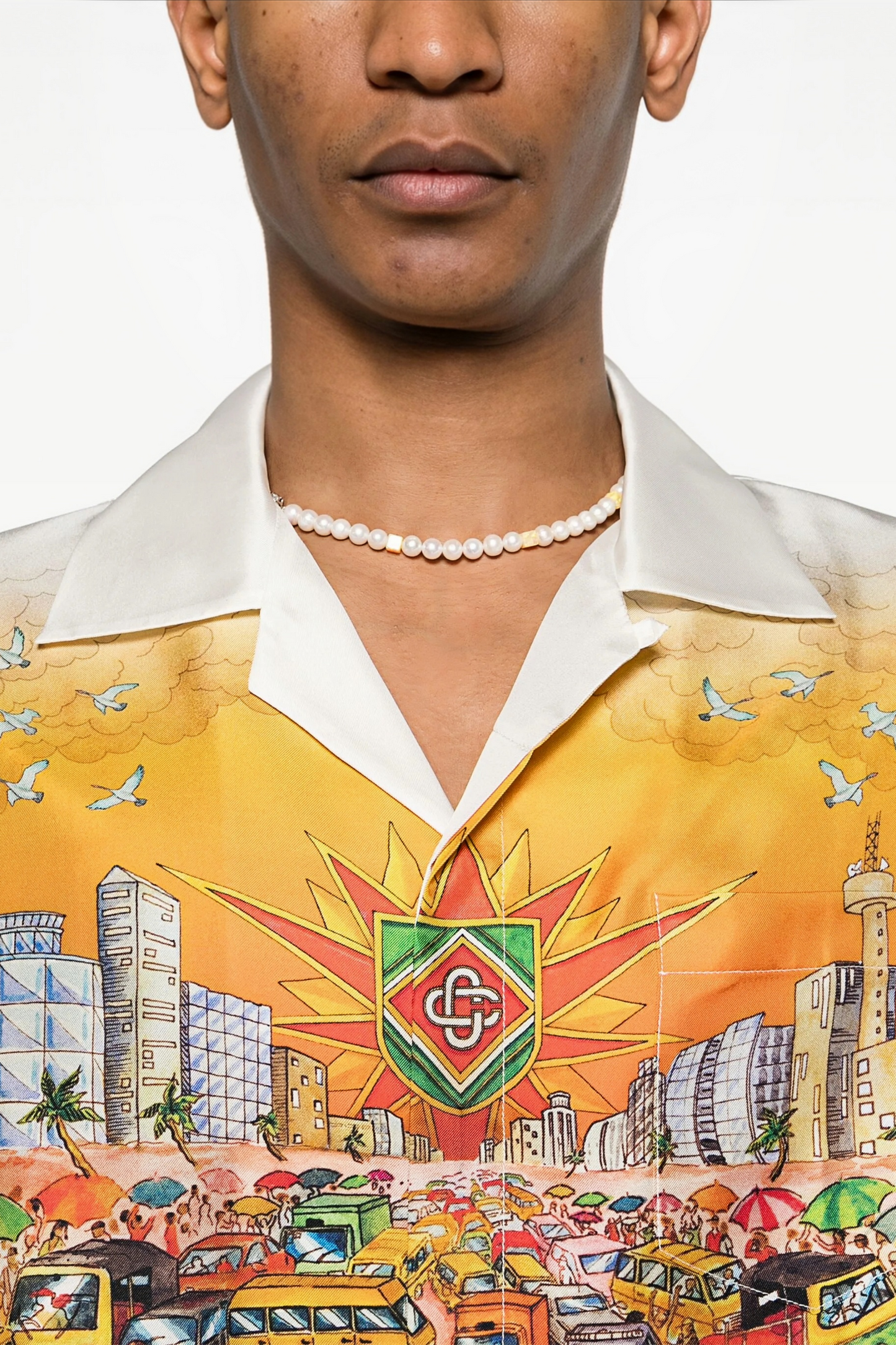 Aaron yellow city print short-sleeve shirt