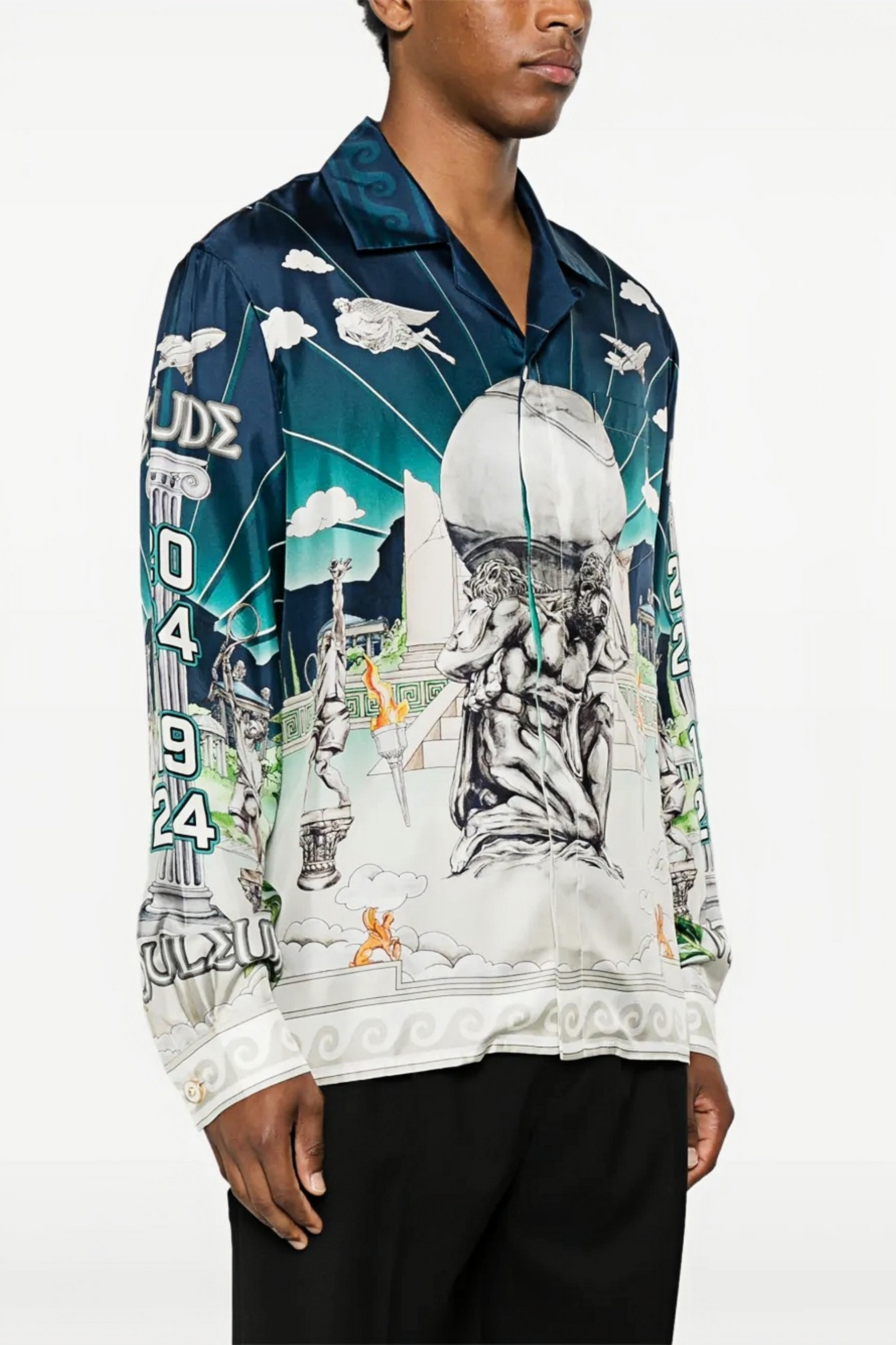Zac blue statue print short-sleeve shirt