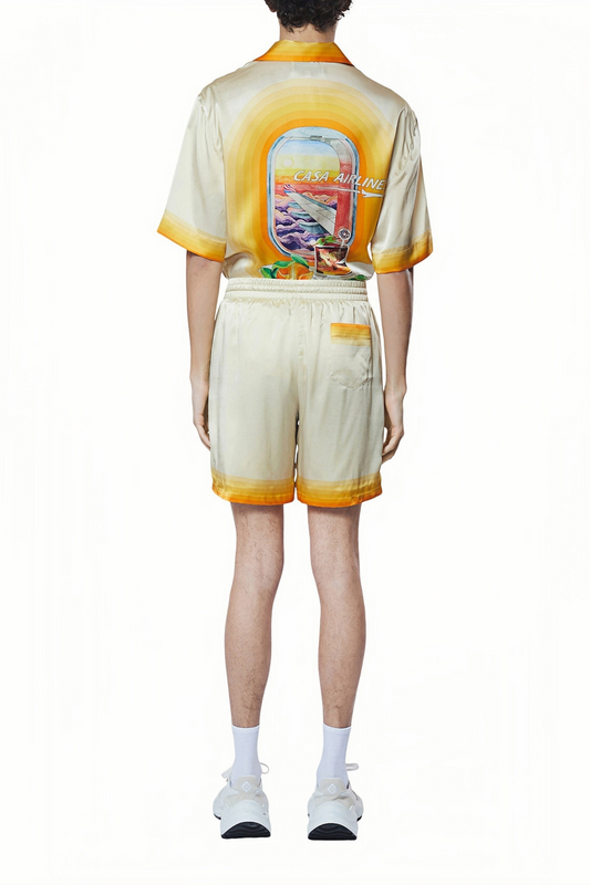 James white sunset and airplane print shirt