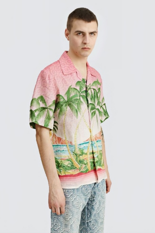 Alexandre pink tropical beach short-sleeve shirt