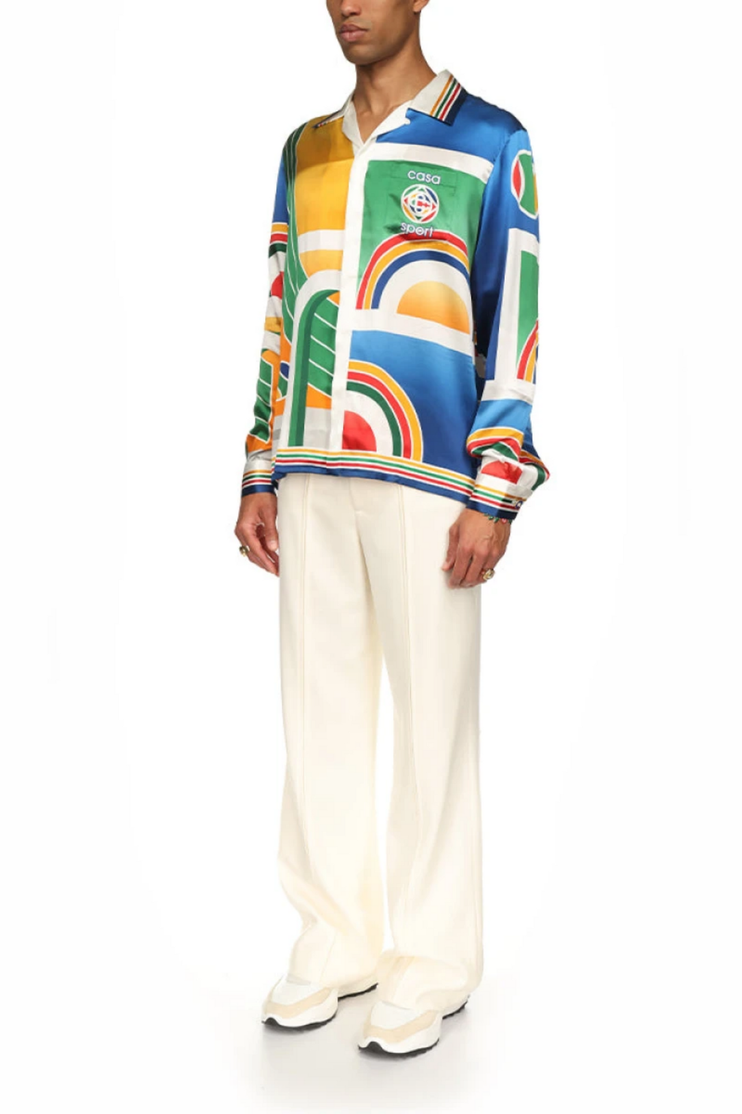 Guillaume green multicolor striped long-sleeve shirt