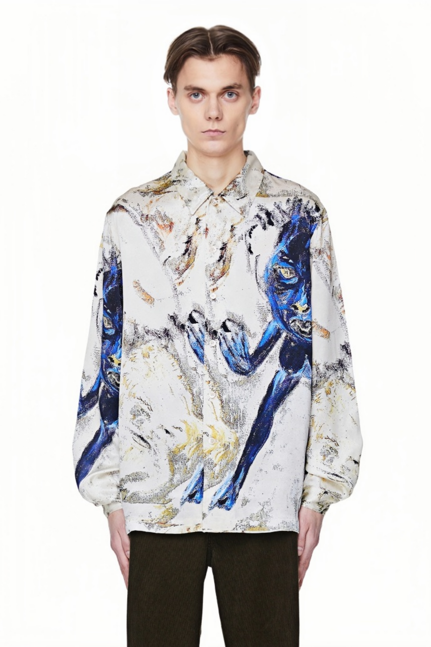 Fabien white abstract print long-sleeve shirt